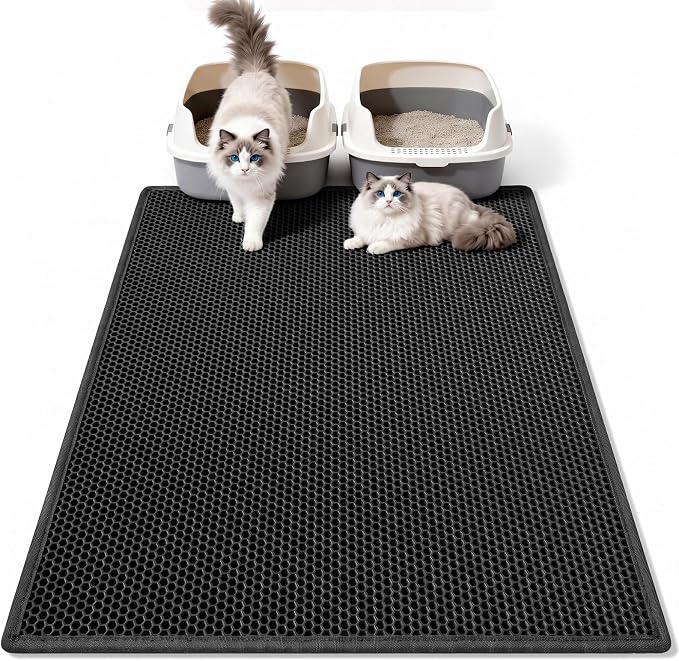 Pieviev Litter Mat, Double-Layer Waterproof Trapping Mat, 36" x 30" Black | Honeycomb Design Catches Scattered Particles to Stop Tracking, Urineproof Base Protects Floors, Easy to Clean