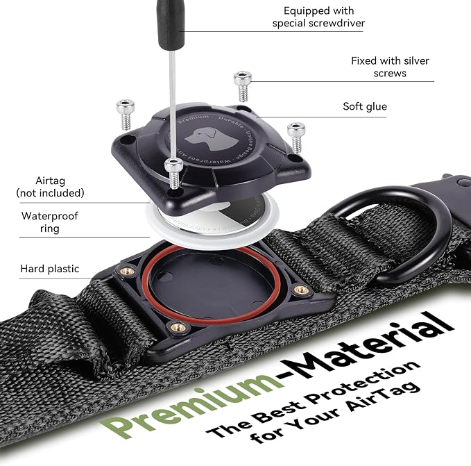 2026 Upgrade Waterproof Tactical AirTag Dog Collar, Built in AirTag Holder | Comfortable Control Handle, Quick Release Metal Buckle, Durable 1000D Nylon, For Medium to Large Dogs, Black, XL