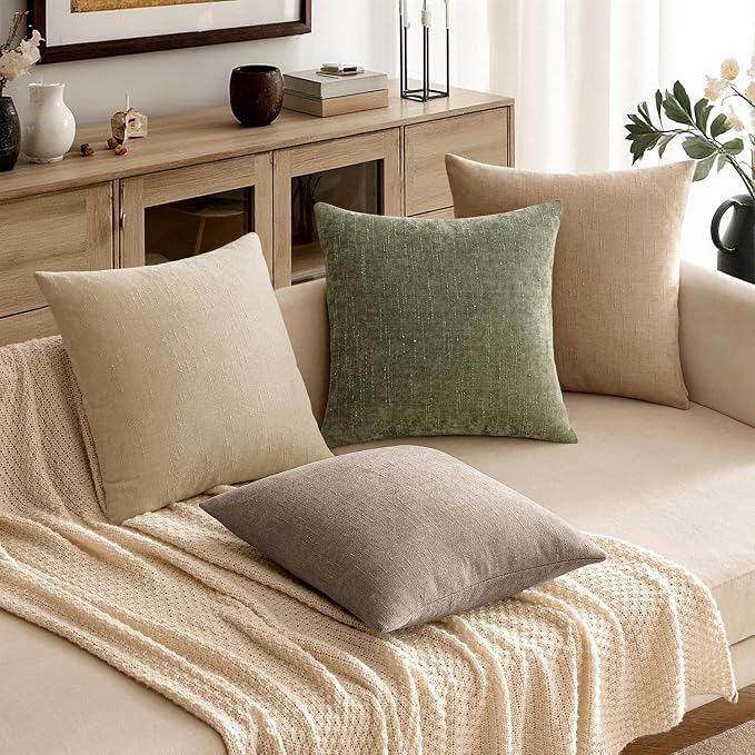 MIULEE Textured Chenille Throw Pillow Covers 20x20 Inch Light Taupe | Pack of 2 Decorative Soft Throw Pillows, Solid Textured Cushion Covers, Modern Home Decor for Couch Sofa Bedroom Living Room