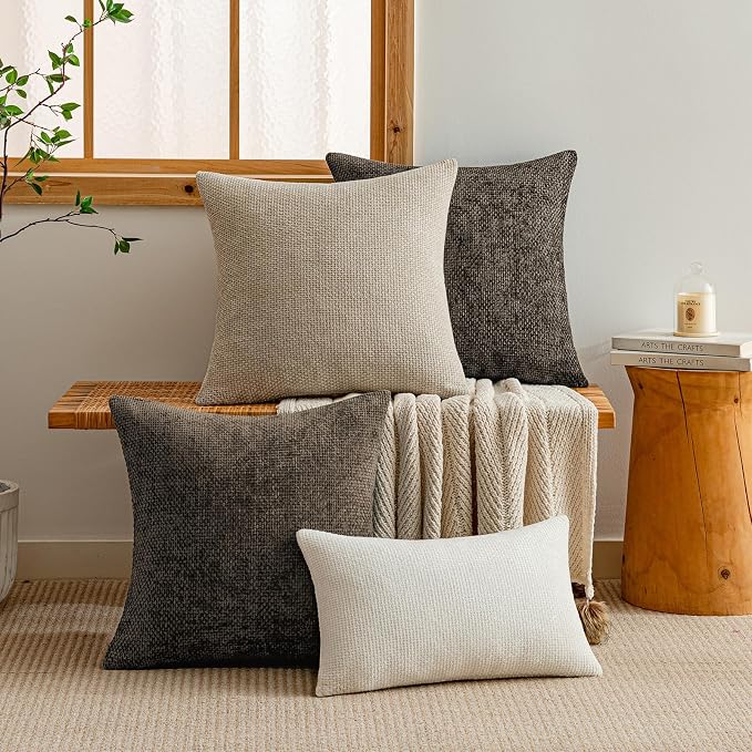 a moment Dark Brown Chenille Throw Pillow Covers 18x18 Inch Pack of 2 Modern Decorative Throw Pillow Covers Farmhouse Cross Covers Home Decor for Sofa Bedroom Living Room