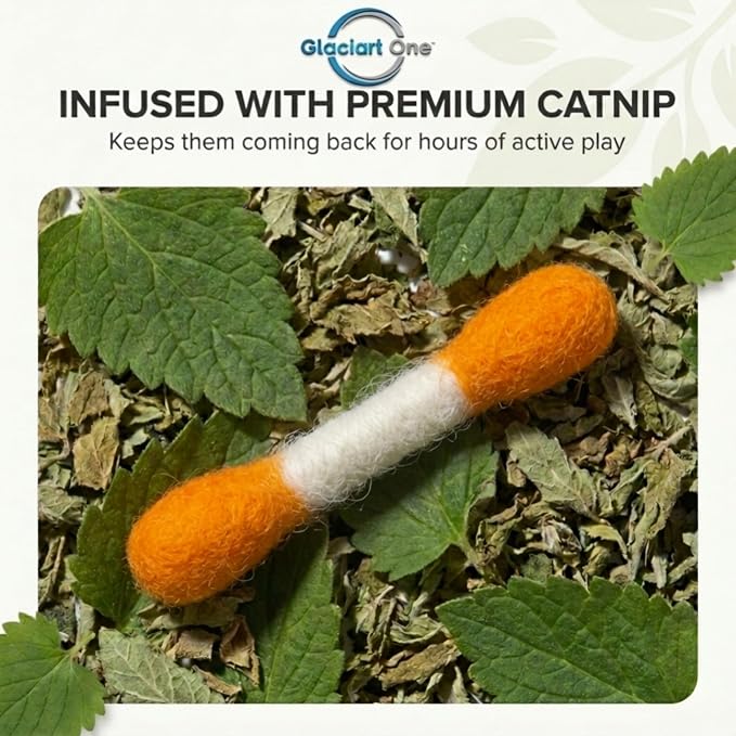 Glaciart One MINI Swabs Cat Toys with Catnip - 6 Pk | Durable for Chew, Cute Cat Toys Interactive Kitty for Boredom, Exercise, & Play | Filled w/Organic Catnip for Anxiety & as Digestive Aid