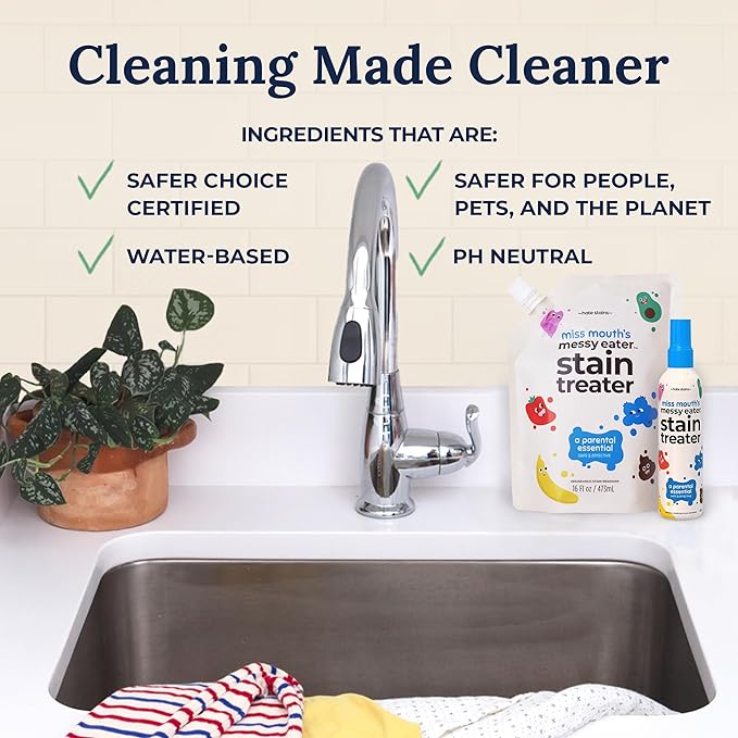 Miss Mouth's Messy Eater Stain Treater - 16oz Refill - Newborn & Baby Essentials - No Dry Cleaning Food, Grease, Coffee Off Laundry, Underwear, Fabric