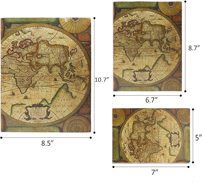 Jolitac Decorative Book Boxes World Map Pattern Antique Book Invisible box with Magnetic cover, Faux Wood Set of 3 Storage Set (Map)