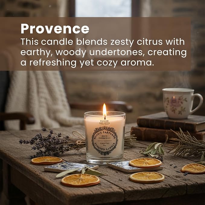 Panier des Sens Provence Citrus Long-Lasting Scented Candle, 6.3 oz | Hand-Poured In Provence | Up To 55 Hours Burn Time | 100% Natural Cotton Wick | Long-Lasting French Home Fragrance