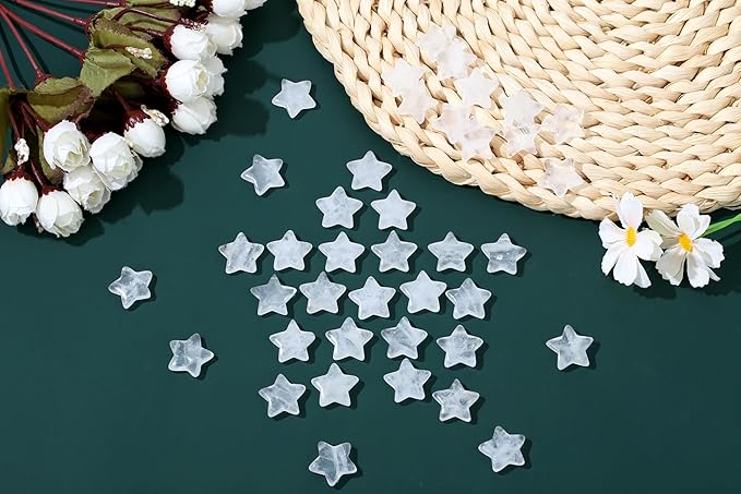 QINJIEJIE 20 PCS Clear Quartz Star Crystals Healing Stones Polished Crystal Cute Mini Pocket Stone Star Shaped Gemstones Set Bulk Wholesale Reiki Energy Balancing Thanksgiving Day Gift for Women