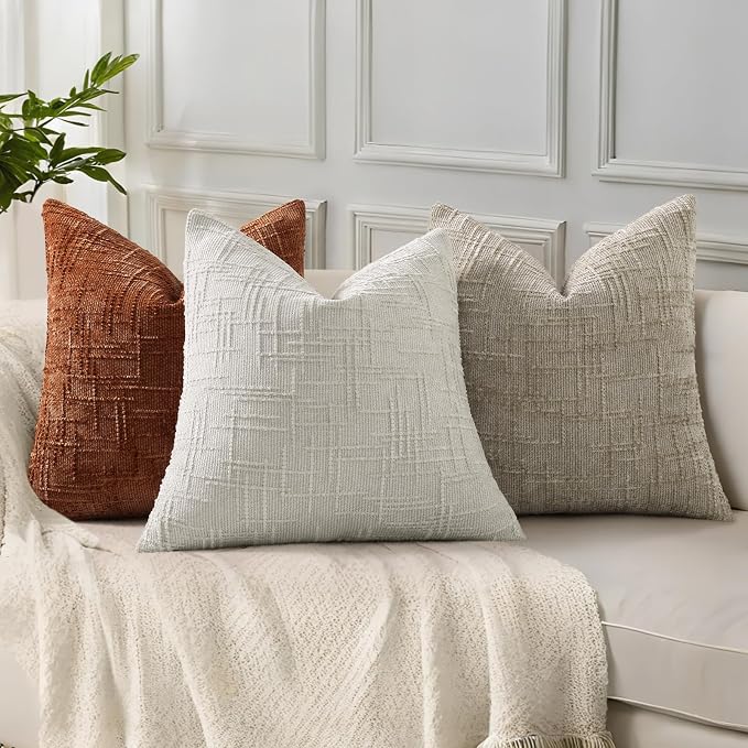 decorUhome Textured Chenille Throw Pillow Covers 12x20 Set of 2 Light Grey | Fall Modern Farmhouse Soft Cozy Slubby Couch Pillow Cases Boho Decorative Pillow Cases for Bed Sofa Living Room Home Decor