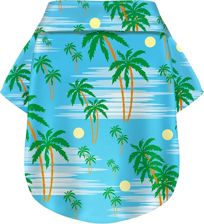 Coconut Tree Hawaii Style Pet Dog T-Shirt, Four-Way Stretch Breathable Light Cool Summer Shirts, Casual Beach Seaside Daily Clothes for Small Size Puppy.Blue XXL