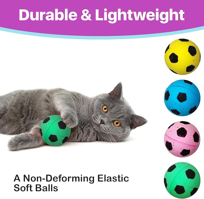 SPOT Sponge Soccer Ball Cat Toys for Cats and Kittens - Interactive and Colorful Plush Toy, Fun to Bat and Chase, Keep Cats Entertained - 1.5" Assorted 4-Pack