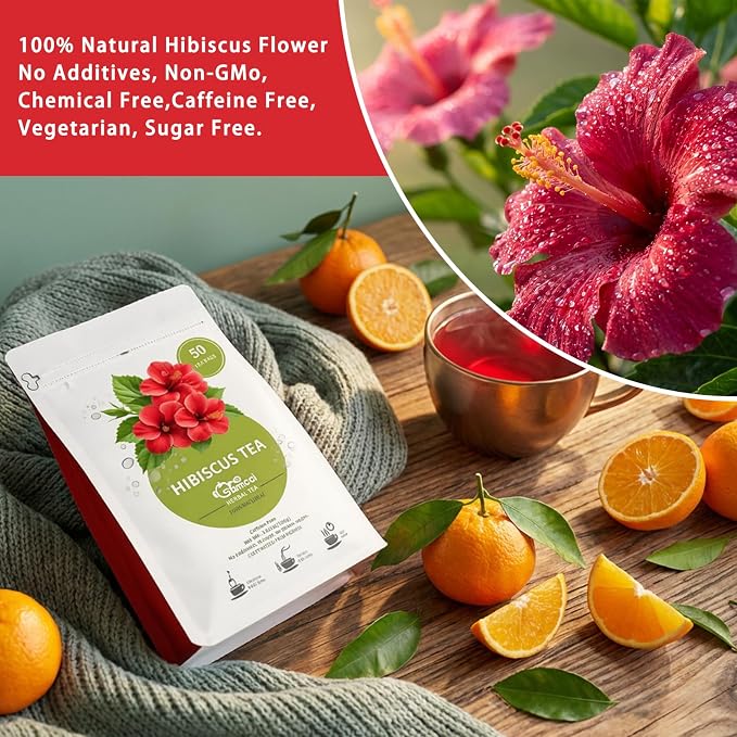 Samcci - Hibiscus Tea Bags, 50 Teabags - Premium dried hibiscus flower for tea - flor de jamaica natural - Non-GMO - Caffeine-free - Rich in Antioxidants & Support Digestion
