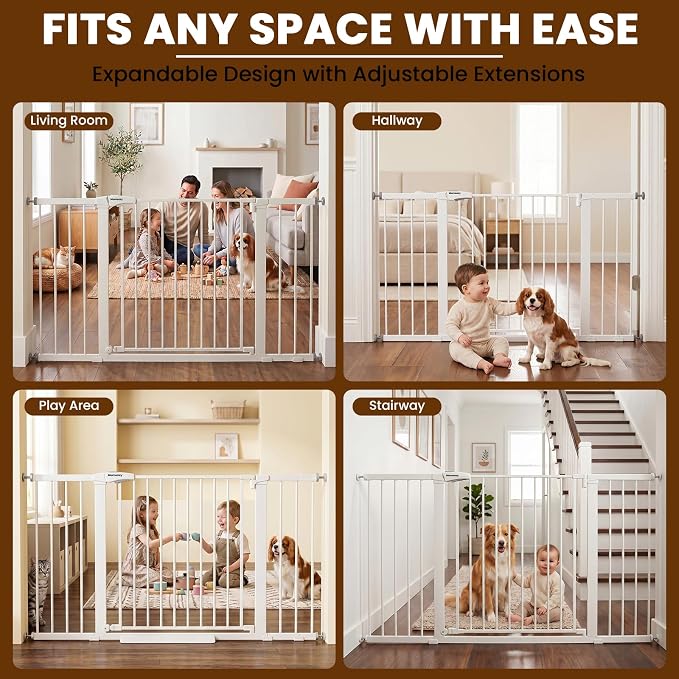 Mumeasy 36-58" Extra Wide Baby Gate for Stairs, 30" Tall Walk Through Dog Gate for Doorways & Hallways, Auto Close Pressure Mounted Safety Gate for Toddlers & Pets, Dual Swing Child Gate Indoor, White