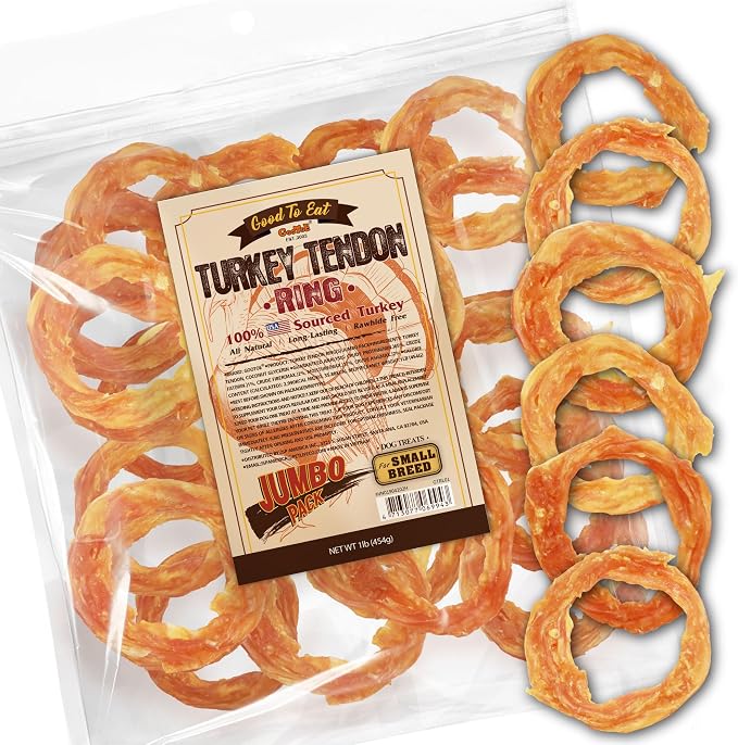 Gootoe Turkey Tendons, Dog Treats for Small Breeds, Ring, 1 lb