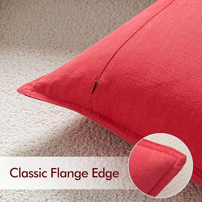 EMEMA Euro Sham Decorative Linen Throw Pillow Covers 22x22 Inch Red | Boho Farmhouse Neutral Couch Throw Pillows for Bed Pack of 2 Accent Pillowcase Modern Sofa Cushion Livingroom Home Decor