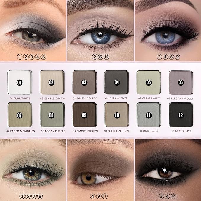 Matte Eyeshadow Palette, All Matte Cool-Toned Eye Shadows Pallet-Natural Soft Eye Makeup Compact Ultra-Pigmented Blendable Long Lasting Silkly Cream Texture Neutral Eyeshadow for Older Women