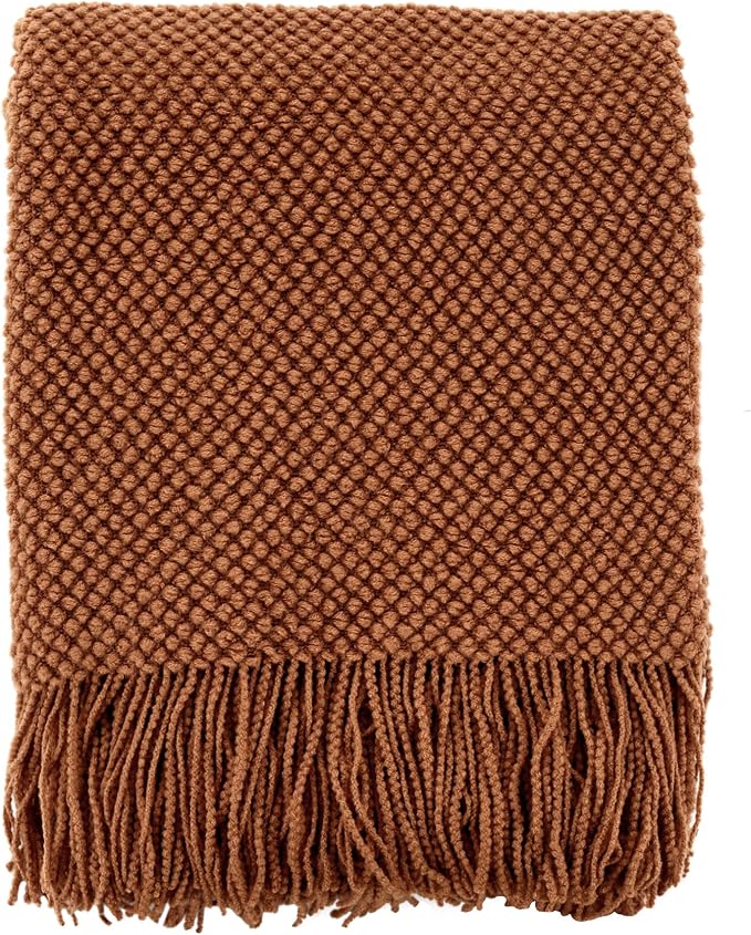 CREVENT Rustic Farmhouse Knit Throw Blanket for Couch Sofa Chair Bed Home Decoration, Soft Warm Cozy Light Weight for Spring Summer Fall (50''X60'' Caramel)