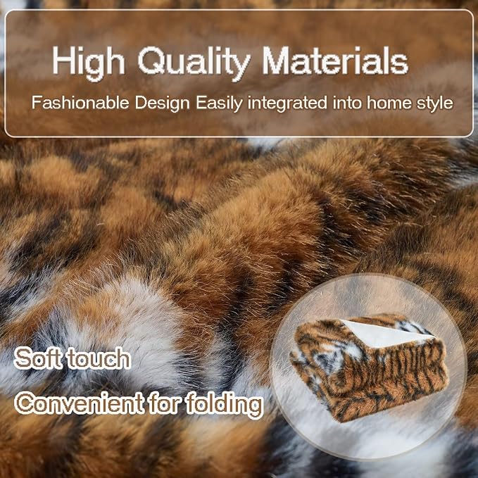 Luxury Fluffy Faux Fur Throw Blanket,Thick Fluffy Silky Fuzzy Cozy Blanket,Plush Blankets for Couch, Sofa, Chair, Bed-Tiger Print Brown-50 * 60inch