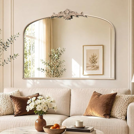 Besdomus Antique Arch Gold Mirror: 55"x36" Extra Large Champagne Decorative | Vintage Baroque Ornate Metal Framed Mirror for Home Renovation Decor - Ideal for Double Vanity/Entryway/Fireplace/Living Room