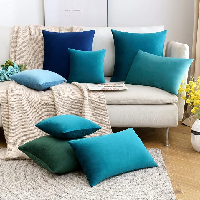 MIULEE 12x20 Inch Lumbar Velvet Throw Pillow Cover Set of 1 Teal | Soft Luxury Decorative Throw Pillow Cover, Single Rectangle Cushion Case, Home Decor for Chair Couch Sofa Bedroom Car Bed