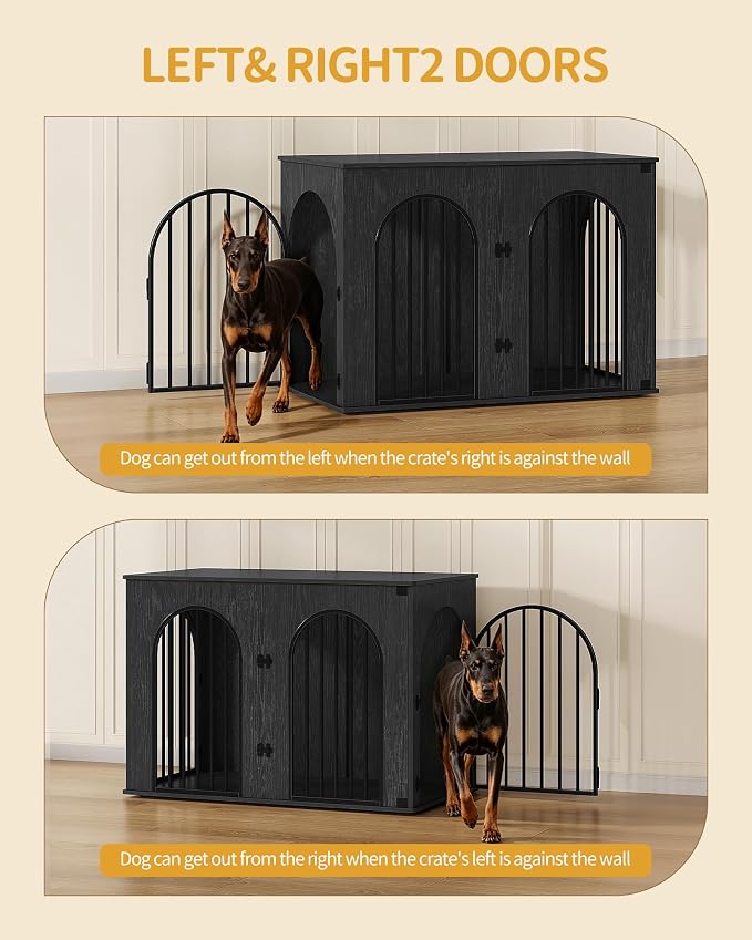 Hzuaneri 46.5'' Dog Crate Furniture,Dog Kennel Indoor for Medium/Large Dogs | Dog Kennel Furniture Wooden Dog Cage Heavy Duty Dog Crate Decorative Pet House End Side Table TV Stand,Black DFC93904B