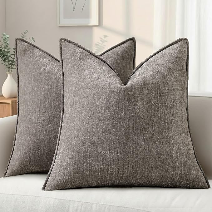 decorUhome Chenille Dark Grey Velvet Throw Pillow Covers 18x18 Set of 2 | Fall Soft Couch Decorative Modern Farmhouse Pillow Cases with Elegant Design for Sofa Bed Living Room Home Decor