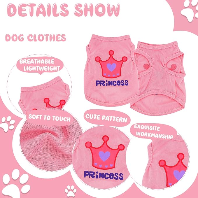 4 Pieces Dog Clothes for Small Dogs Summer Autumn Puppy Clothes Cute Soft Pet Dog Shirts Chihuahua Teacup Dog Cat Clothing Pink Costume (X-Small)