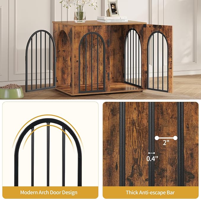 Hzuaneri 26.8'' Dog Crate Furniture,Dog Kennel Indoor for Small Dogs | Dog Kennel Furniture Wooden Dog Cage Heavy Duty Dog Crate Decorative Pet House End Side Table TV Stand,Rustic Brown DFC85501B