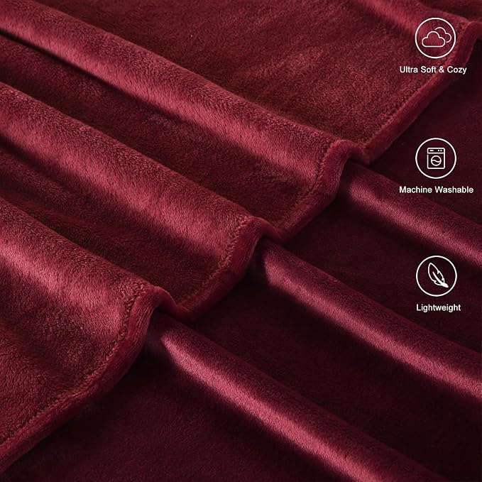 TASTHROW Burgundy Throw Blanket 60x80 Inches | Soft Plush Cozy Fleece Flannel Throw Blanket, Lightweight Warm Throws for Bed, Couch, Bedroom and Living Room, All Seasons