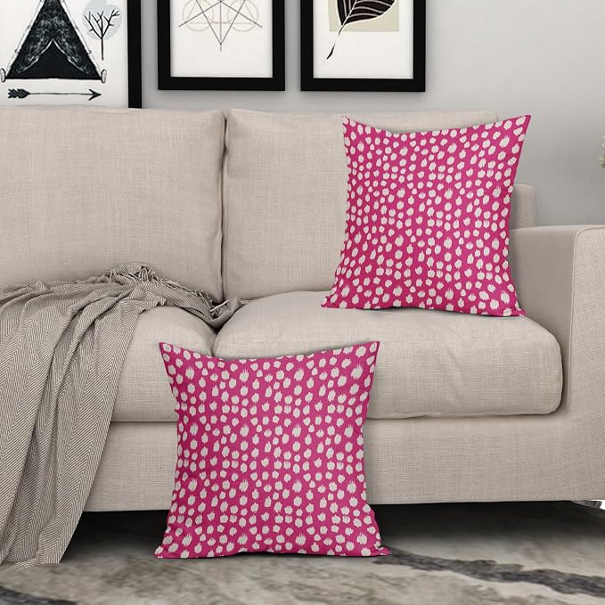 Sweetshow Hot Pink Cream Dots Pillow Covers 16x16 Set of 2 Boho Design Polka Dot Throw Pillows Modern Trendy Print Outdoor Decorative Pillowcase Square Linen Cushion Cases Decor for Sofa Couch Bed