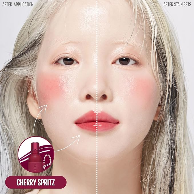 Kaja Lip & Blush Glazed Keychain Stain - Jelly Charm 01 Cherry Spritz | with Triple Berry Complex, Lemon Fruit Extract &Olive Squalane, Hydrating, Long Lasting Tint