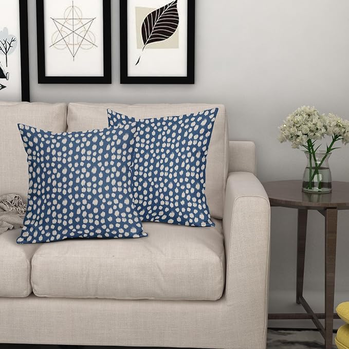 Sweetshow Blue Cream Dots Pillow Covers 20x20 Set of 2 Boho Design Polka Dot Throw Pillows Modern Trendy Print Outdoor Decorative Pillowcase Square Linen Cushion Cases Decor for Sofa Couch Bed