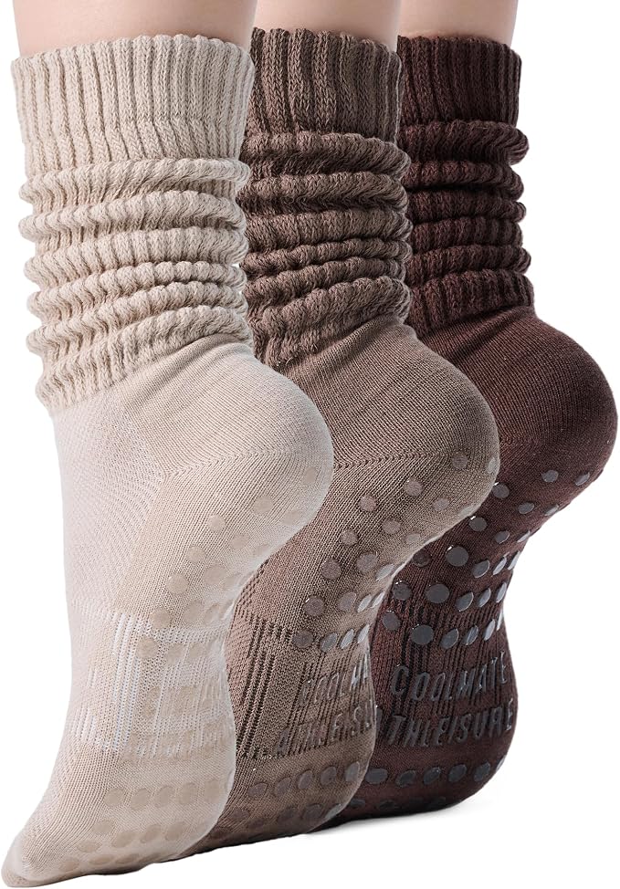 COOLMATE Pilates Socks with Grips for Women, Yoga Socks, Crew Non Slip Women for Barre, Pilates Gifts for Women