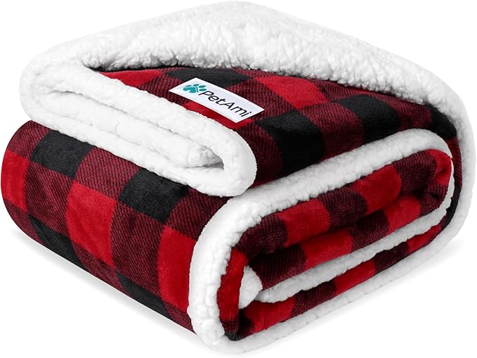 PetAmi Waterproof Dog Blanket for Large Dog Cat Pet, 60x80, Black Red | 460 GSM Sherpa Fleece Reversible, Pee Proof, Furniture Protector Cover for Couch Sofa Bed Kennel, Washable, Extra Large