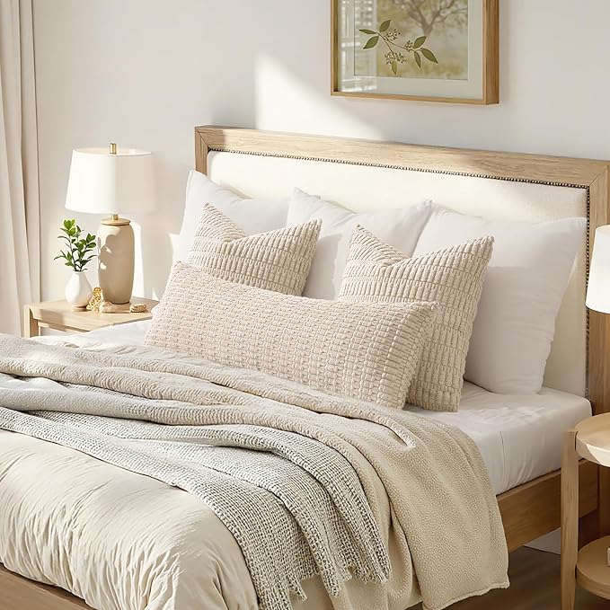 MIULEE Lumbar Corduroy Throw Pillow Cover for Bed 14x36 Cream White | Pack of 1 Soft Long Decorative Cushion Cover Boho Farmhouse Accent Pillowcase Sofa Couch Livingroom Home Decor