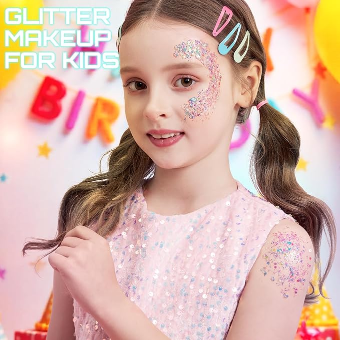 Teenitor Glow in The Dark Glitter, Clear White Body Glitter Gel, Sparkly Neon Face Glitter Hair Glitter, Glow in The Dark Face Paint for Halloween Makeup Glow Party Concerts Raves