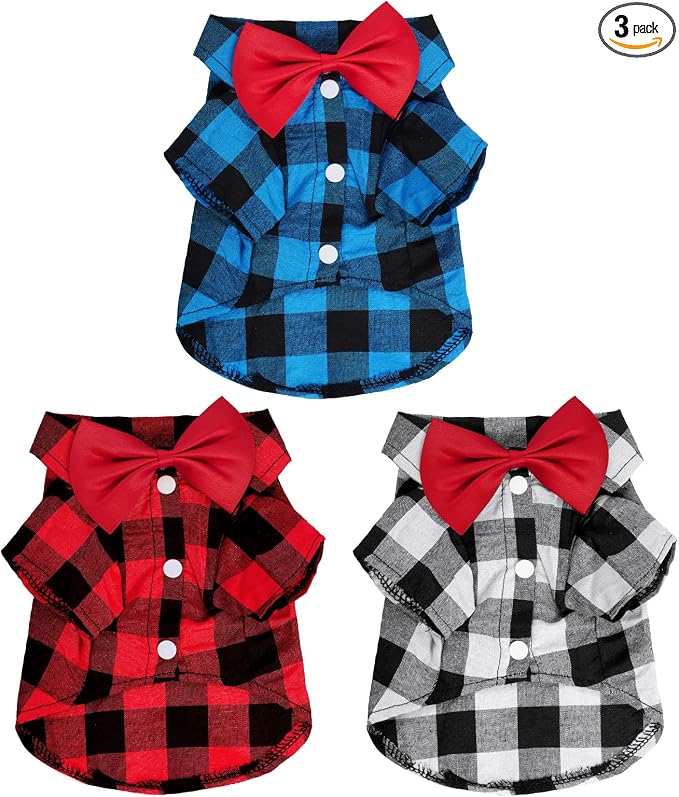 Tongcloud 3 Pack Plaid Puppy Cat Shirt - Cute Dog & Cat Shirts for Medium Dogs & Cats - Birthday Party & Holiday Photo((Red, Blue & White,Medium)