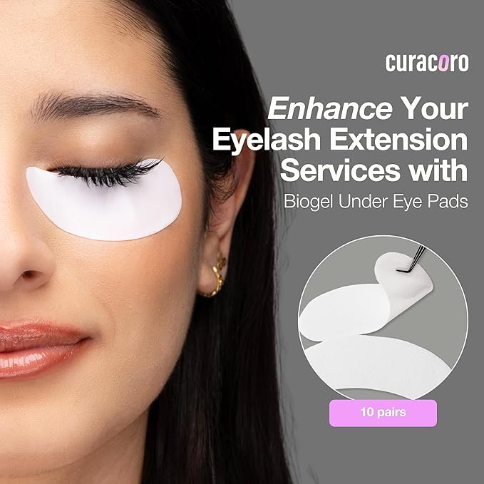Curacoro Biogel Eye Pads for Lash Extensions, Soft Sticky Under Eye Patches for Sensitive Skin, Eyelash Perm Lamination, Lash Extension Remover Supplies (10 Pairs)