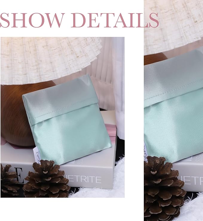 DGAZ silk Sanitary Napkin Storage Bag, Period Bags for Teen Aged Girls, Portable for Panty Liners/Menstrual Cup/Small Tampons，Mini Makeup Bags for Purse(Vert Deau)