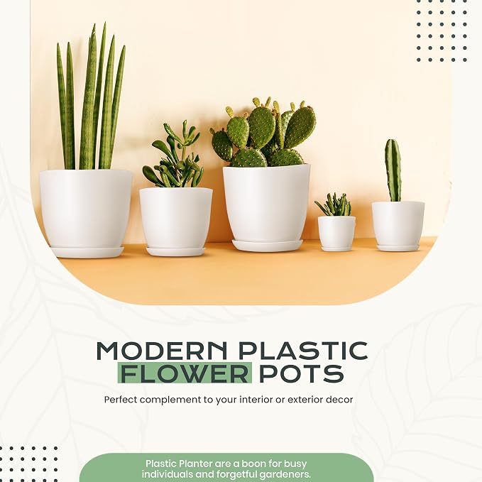 Plant Pots Indoor with Drainage, 10 Pack Multi-Size Planters Set, White | Drainage holes included Multiple sizes 7/6.6/6/5.3/4.8 In Indoor plants and flowers Durable plastic construction