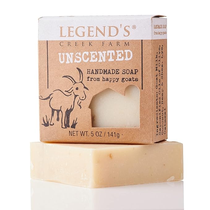 Legend's Creek Farm Goat Milk Soap - Cleansing Moisturizing Bar for Hands and Body - 5 Oz Creamy Lather, Nourishing, Gentle Natural Soap for Sensitive Skin, Handmade in USA (Unscented, Pack of 2)