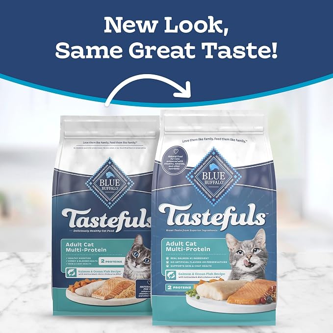 Blue Buffalo Tastefuls Salmon & Ocean Fish Multi-Protein Dry Cat Food, 5 lb | Two Premium Proteins, Finest Natural Ingredients