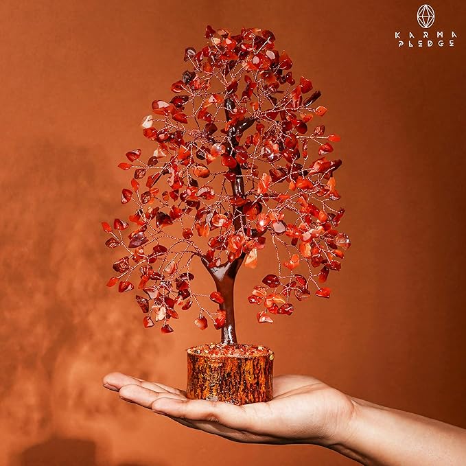 Crystal Tree of Life Birthday Gifts for Women, Men, Handmade Home Decor, Office, Room Decoration, Carnelian Reiki Healing Crystal Chakra Tree for Money, Good Luck Gifts for Her, Mom & Dad