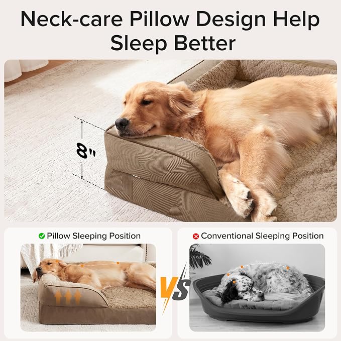 XXL Plus Orthopedic Dog Beds Large Sized, XL Washable Dog Sofa with Egg-Crate Foam, Waterproof Lining and Non-Skid Bottom