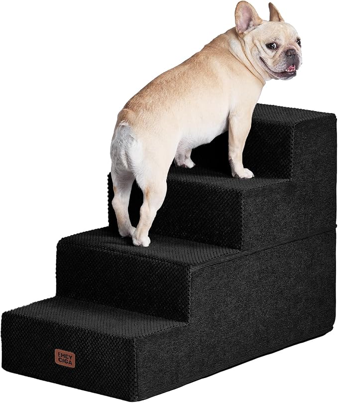 EHEYCIGA Dog Stairs for Bed 20" H, 4-Step Extra Wide Dog Steps, Black | Pet Steps for Small Dogs and Cats for High Bed, Non-Slip Balanced Pet Ramp Indoor