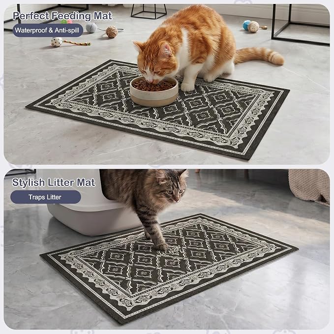 Glittme Cat Litter Mat, 33"x22" Non-Slip Washable Trapping Mat for Cats | Litter Trapping Mat With Thick PVC Coil To Catch Scatter, Soft On Paws And Waterproof Bottom To Protect Floors