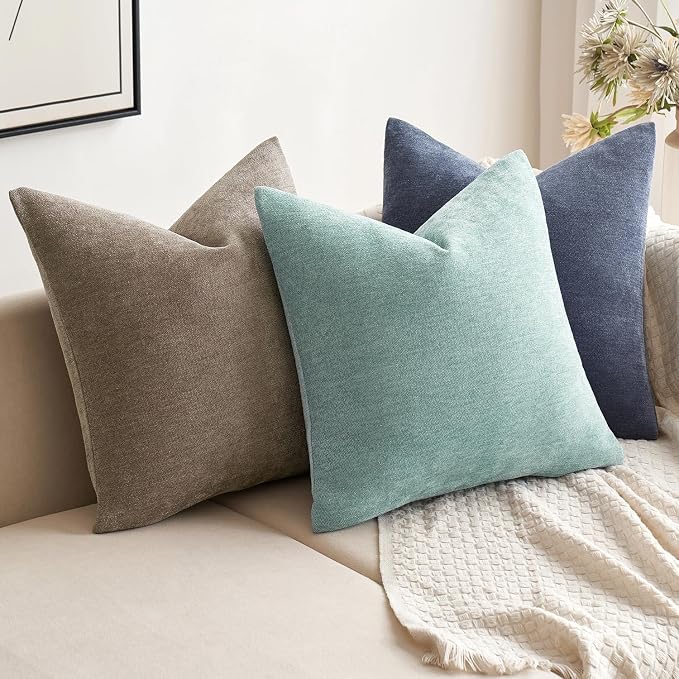 MIULEE Pack of 2 Aqua Green Decorative Pillow Covers 18x18 Inch | Soft Chenille Couch Throw Pillows Farmhouse Cushion Covers for Home Decor Sofa Bedroom Living Room