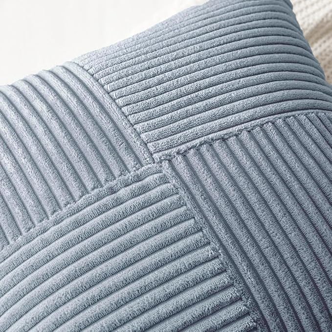 MIULEE Dusty Blue Decorative Throw Pillow Covers for Couch 18x18 Inch | 2 Pack, Boho Farmhouse Pillow Covers, Soft Cross Corduroy Patchwork Textured Cushion Cases For Bed Sofa