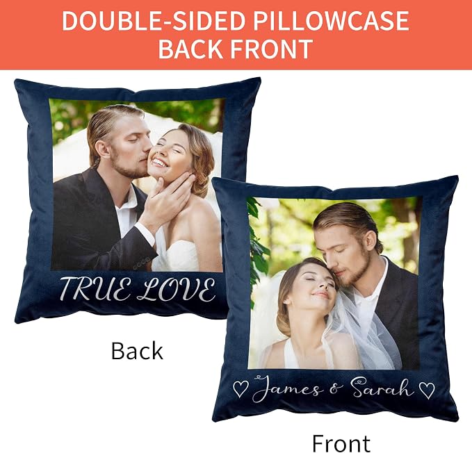 Easycosy Custom Velvet Pillow with Picture & Text, Two-Sides Customized Photo Pillowcase, Personalized Pillow Cover with Photo 20"x20", Valentine Custom Love Keepsake Gifts (Optional Pillow Insert)