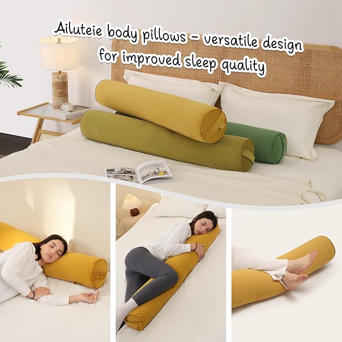 Long Round Bolster Pillow for Adults, Soft Cylinder Roll Pillow for Bed & Couch, Supportive Sleeping Pillow(Honey Yellow, 59"*7.87")