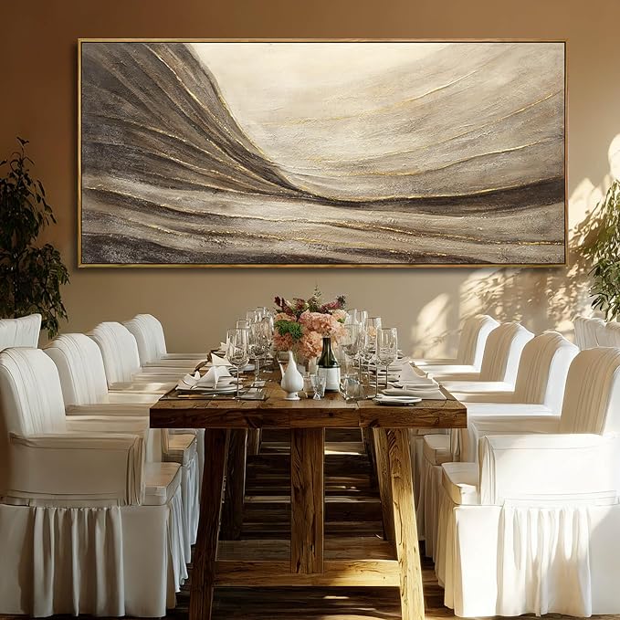 Brown Gold Abstract Landscape Canvas Wall Art for Living Room 40x88 Inch