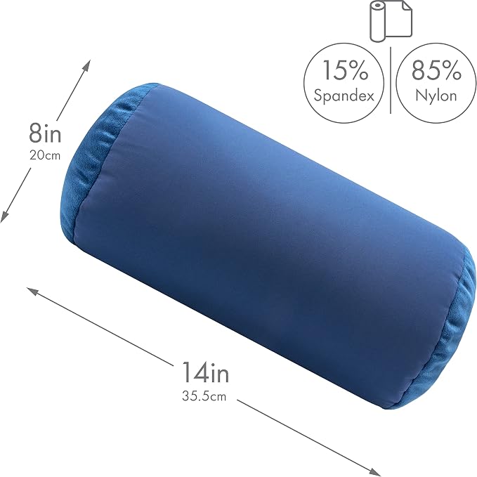 Microbead Bolster Neck Roll Pillow, Gently On Body, Head, Neck & Shoulders No Pain Rest, Relax Sleep - Silky Feel Prevent Wrinkles & Hair Breakage - Lightweight Cylinder Tube, 14" x 8", Peacock Blue