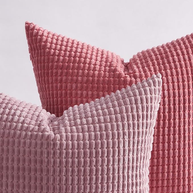 Topfinel 4 Packs Pink Decorative Throw Pillow Covers 16x16 Inch for Living Room Couch Bed Sofa, Boho Western Farmhouse Home Decor, Square Soft Moss Corduroy Fall Cushion Case 40x40 cm